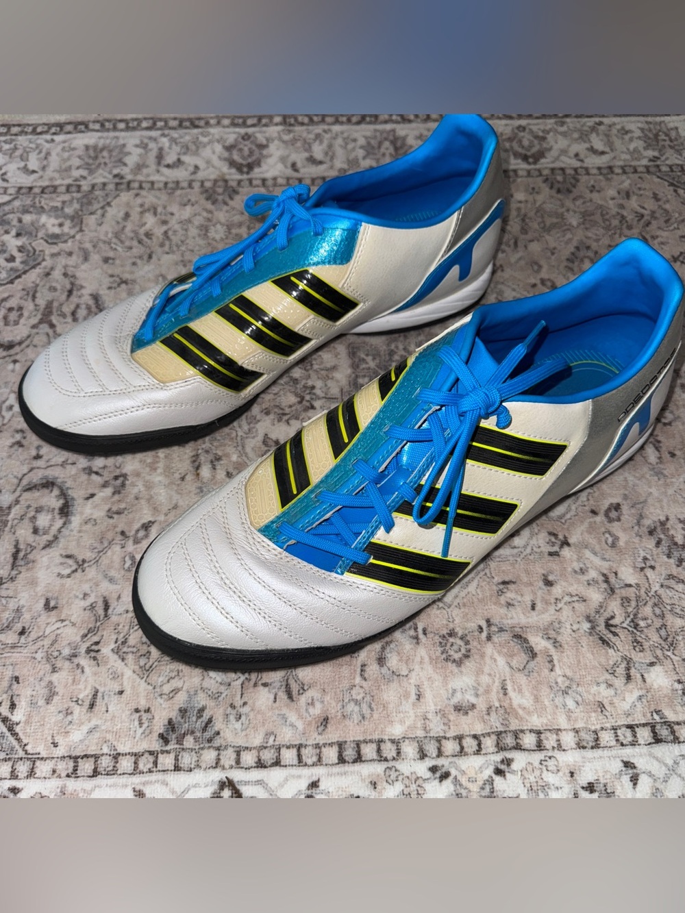 adidas Men’s White, Blue & Black Athletic Soccer Shoes